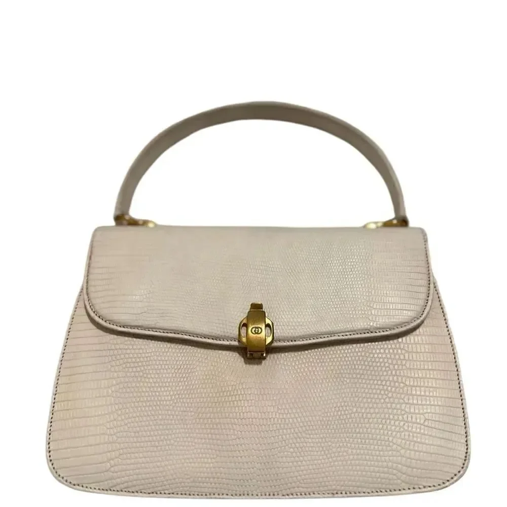 Gucci lizard embossed leather top handle tote